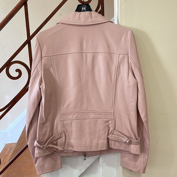 *Price Firm* Brand New Neiman Marcus Exclusive Pink Leather Moto Jacket Sz L - Picture 6 of 16